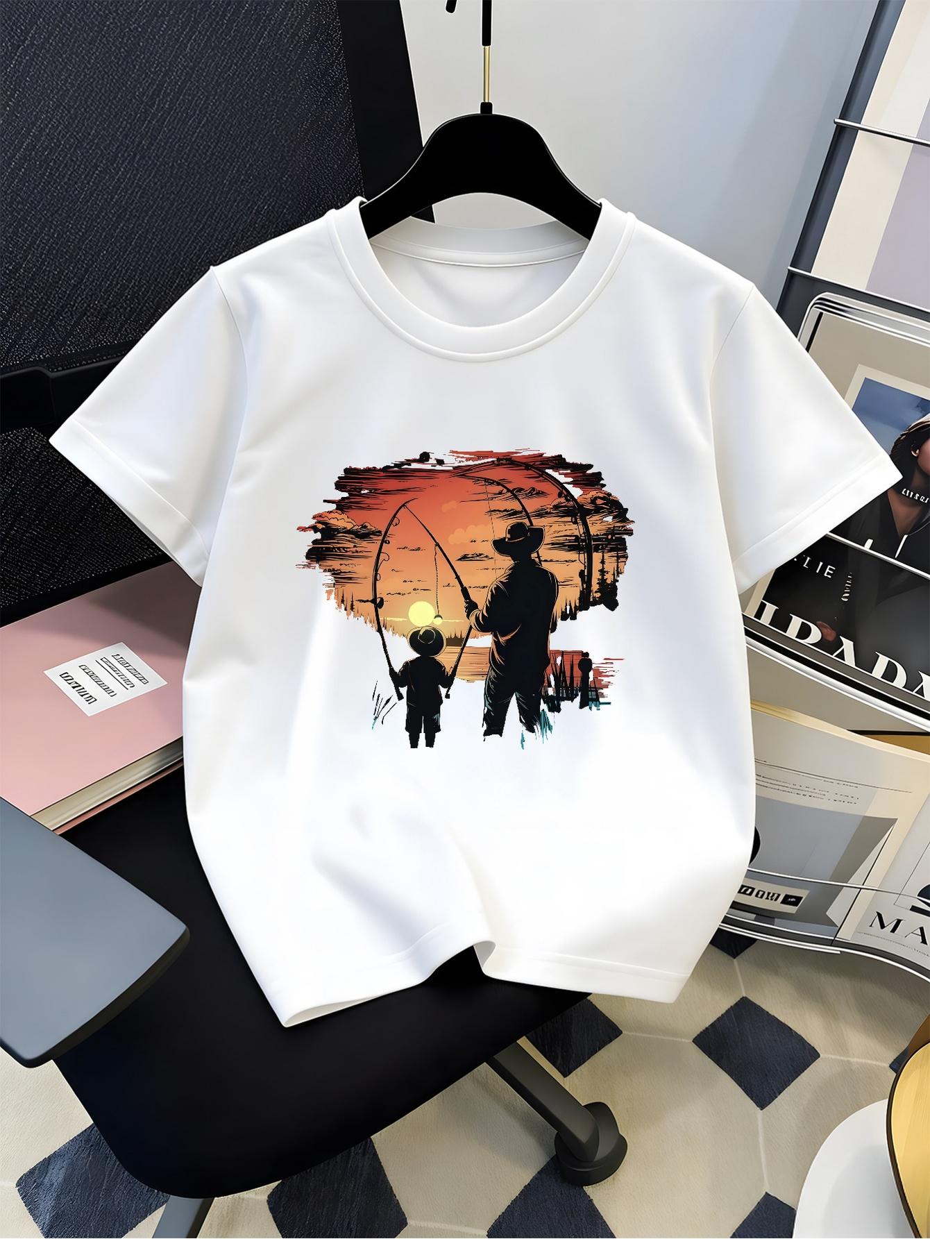 Fishing Equipment Kids - Camiseta Gráfica de Silhueta de Pai